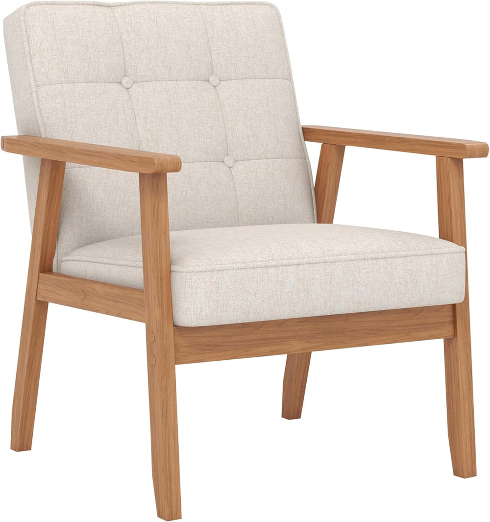 KCC Mid-Century Modern Linen Fabric Accent Chair for Living Room,Beige