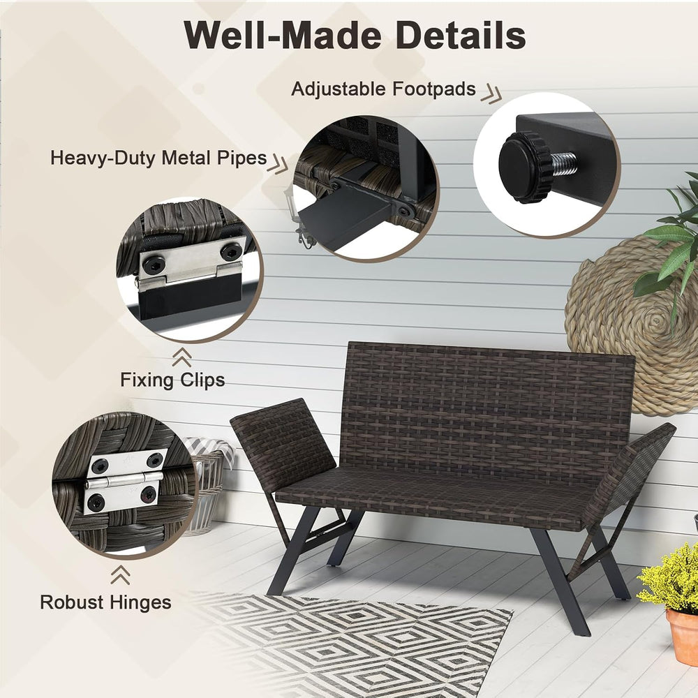 Tangkula Patio Convertible Futon Sofa for 2, Quick Dry Foam Padded Rattan Lov...