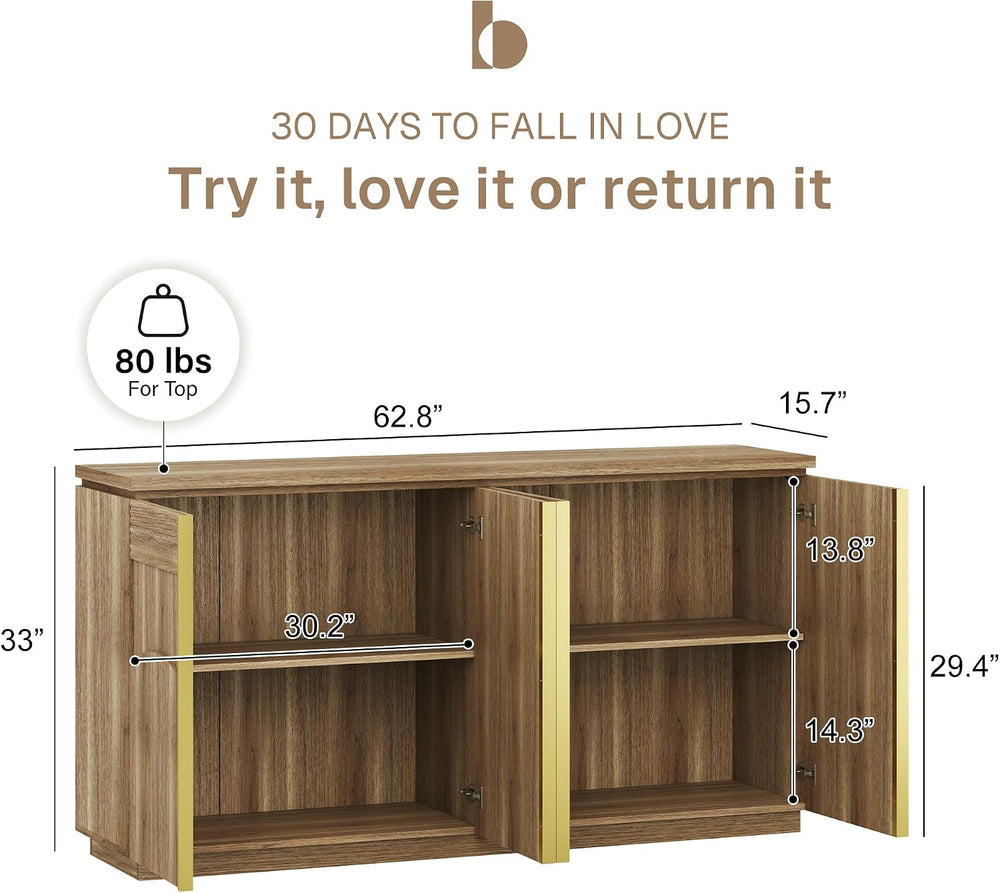 BELLEZE Sideboard Buffet Cabinet with Storage, 62 Inch Mid Century Modern Arc...