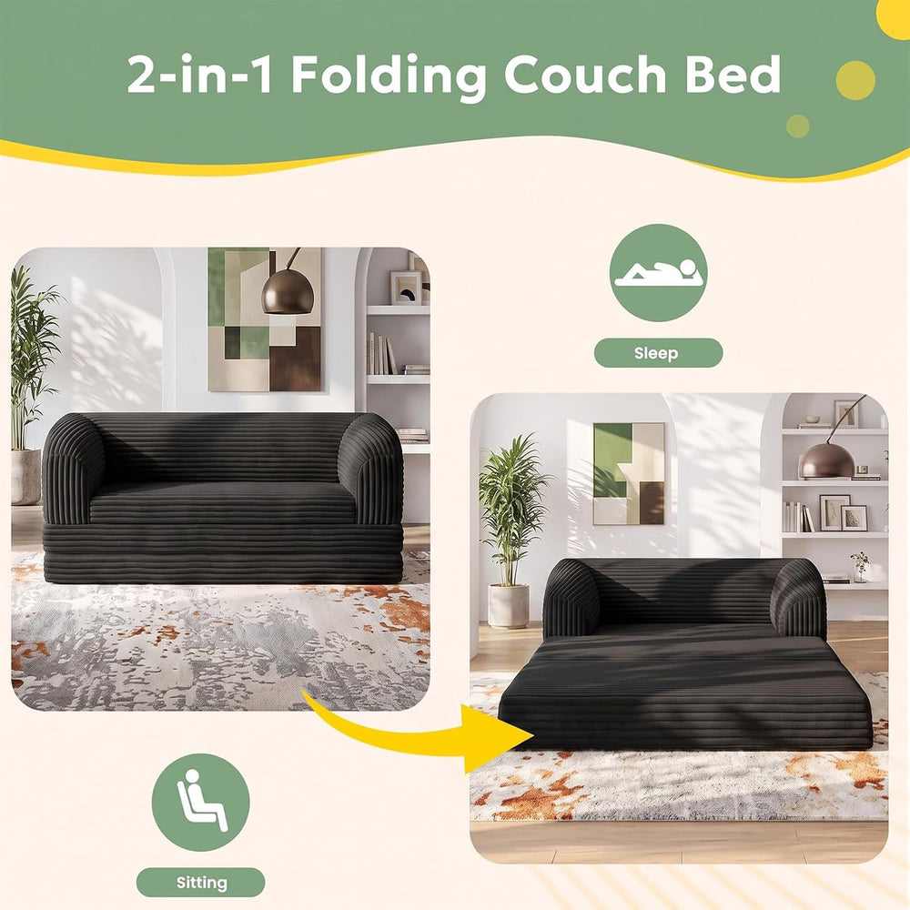 Convertible Sofa Bed, Boneless Loveseat Sleeper Folding Couch Bed with Backre...