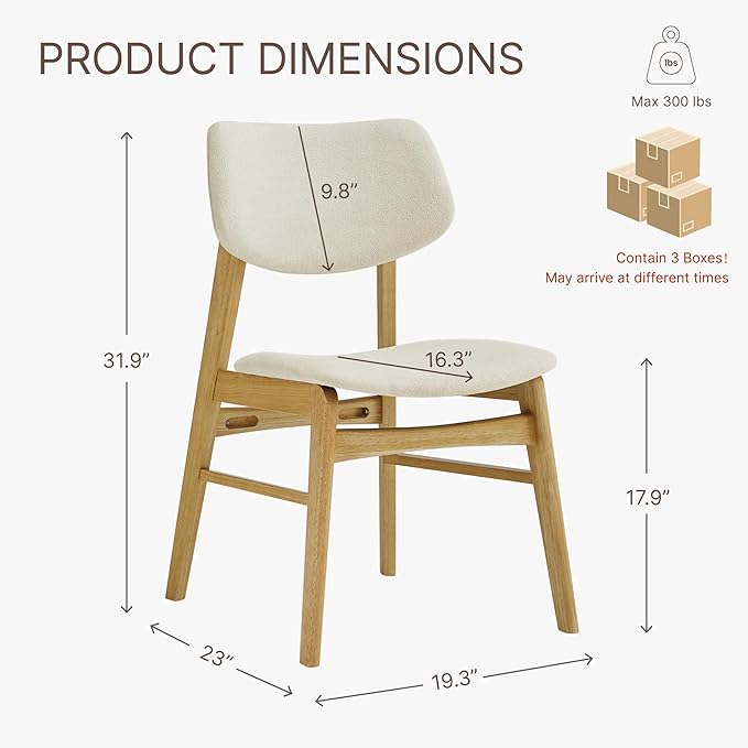 Wooden Dining Chairs Set of 6, Upholstered Modern Dining Room Chairs, Solid O...