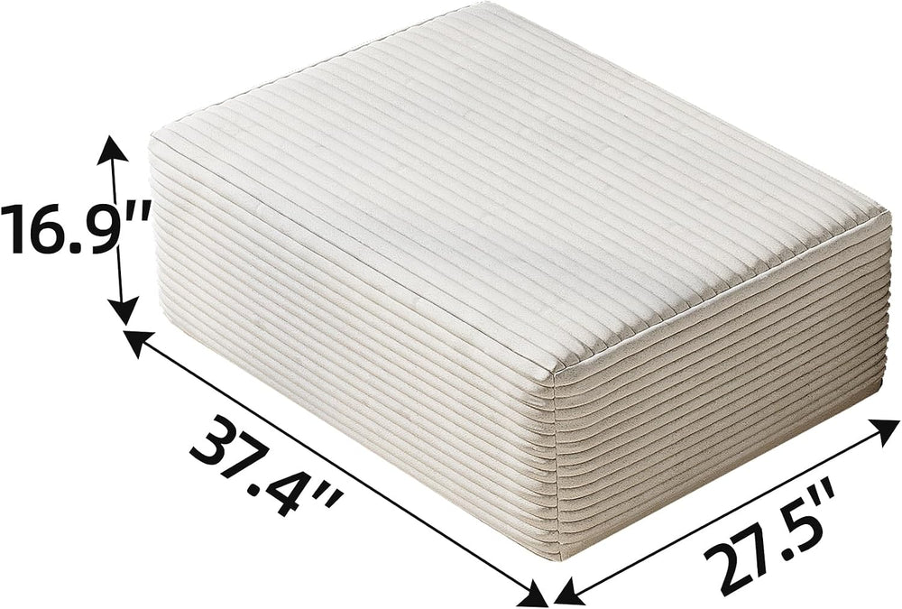 37.4" Plush Corduroy Ottoman, Upholstered Cloud Ottoman for Boneless Cou...