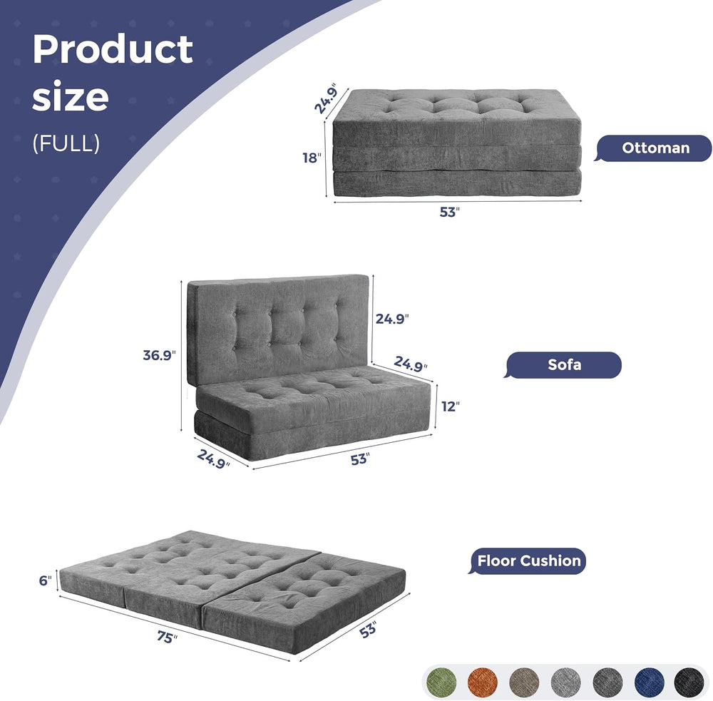 MAXYOYO 6" Folding Sofa Bed for Floor, Tufted Tri-Fold Floor Mattress