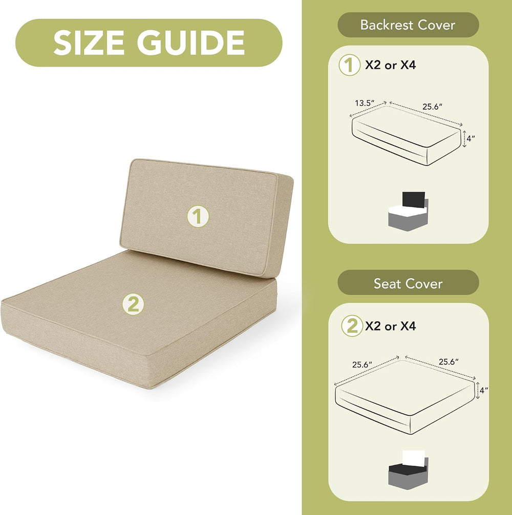 Outdoor Furniture Cushions 25.6x25.6 Inch, Deep Seat Patio Couch Cushions Rep...