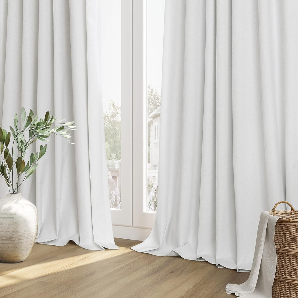 100% Blackout Linen Curtains 84 Inch Long for Bedroom 2 Panels White
