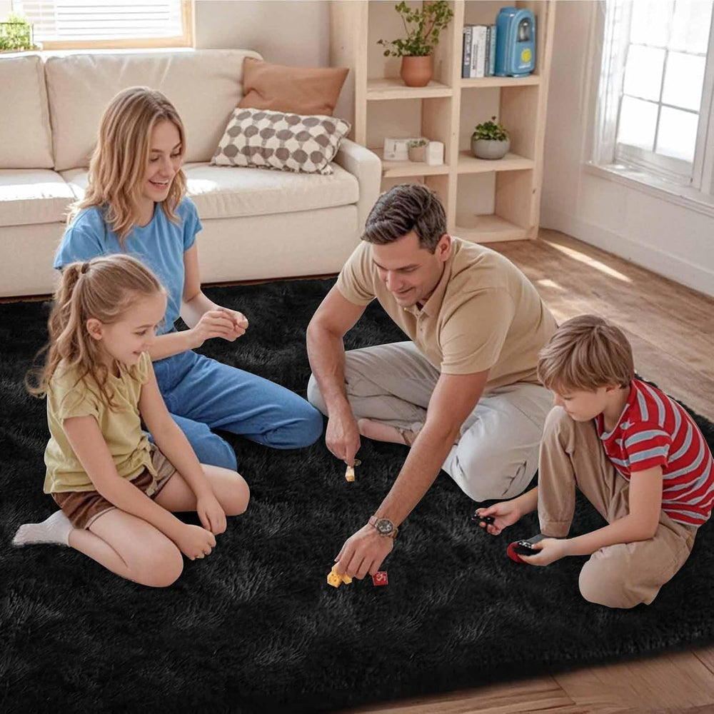 FinReฬc Home 8x10 Non-Slip Fluffy Area Rugs for Living Room (Black)