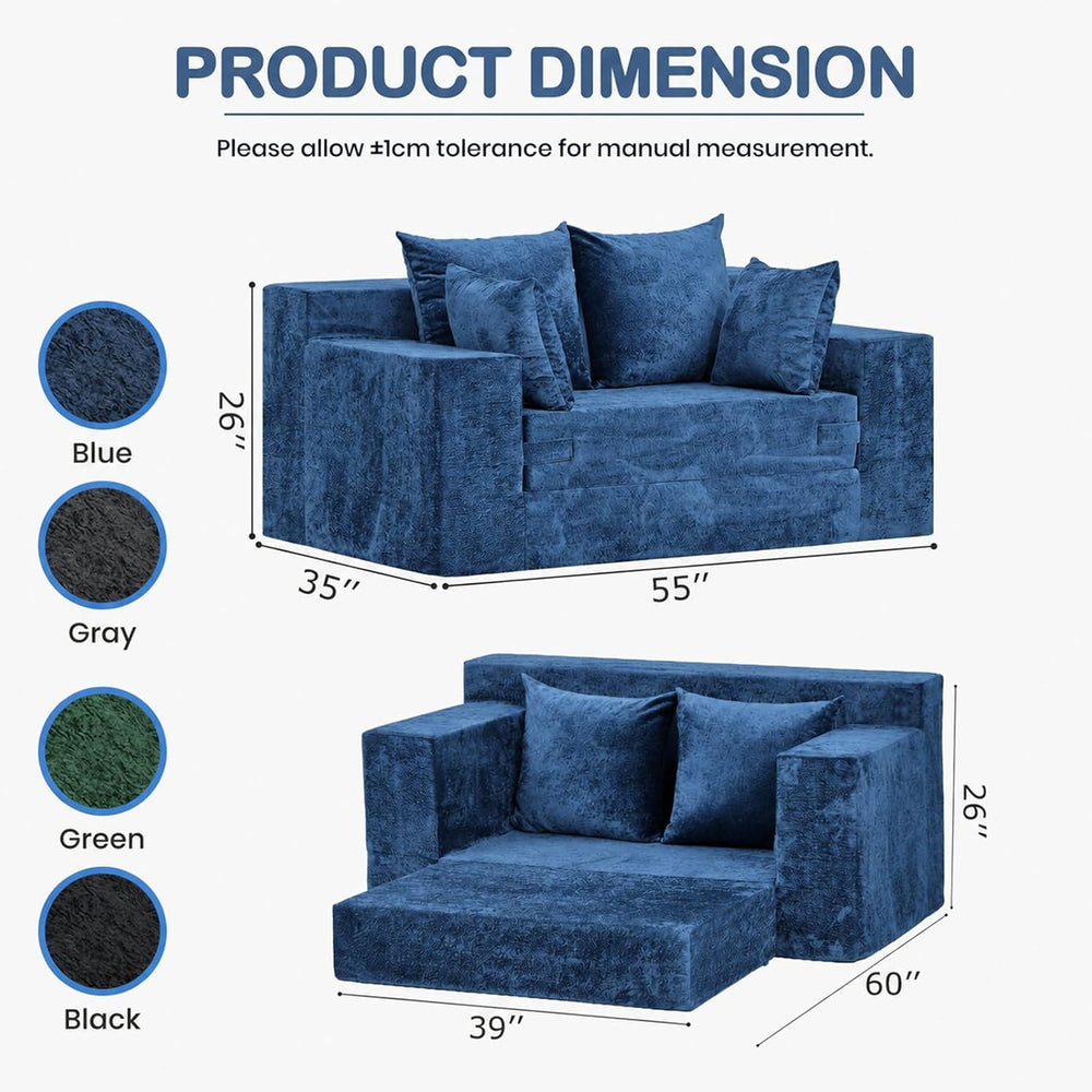 4-in-1 Boneless Sofa Bed, 55 inch Boneless Loveseat with Storage Pocket &...