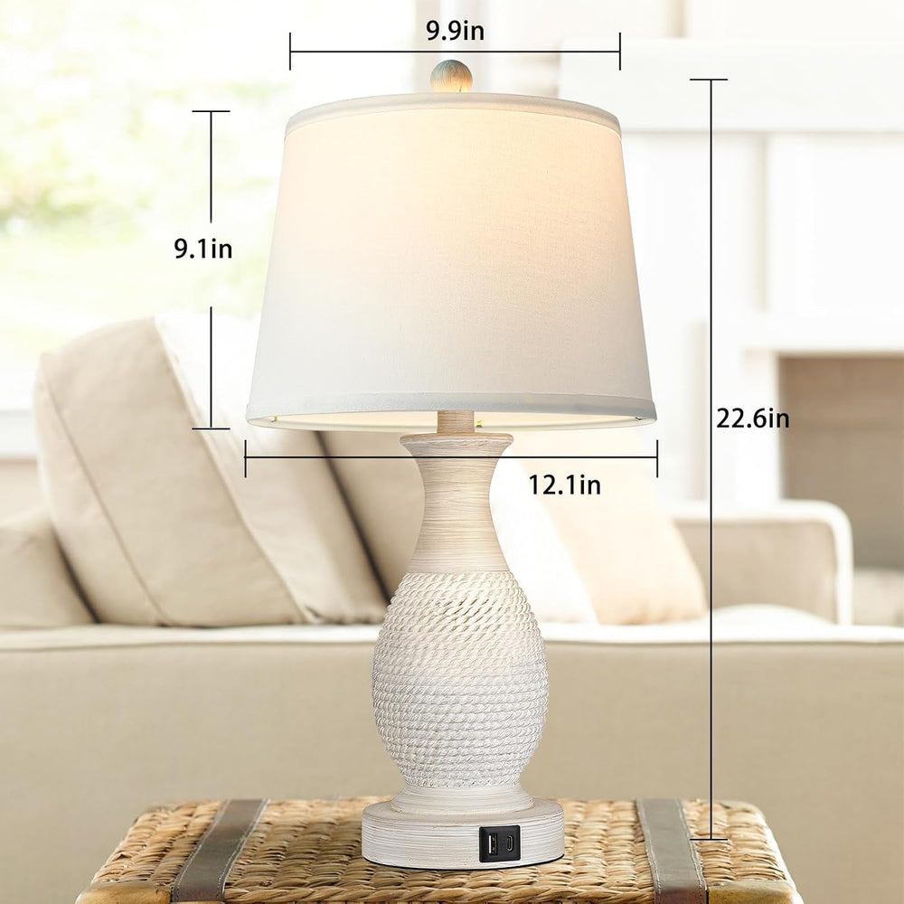 PARTPHONER Table Lamps Set of 2, Bedside Touch Lamp with USB C+A Charging Por...