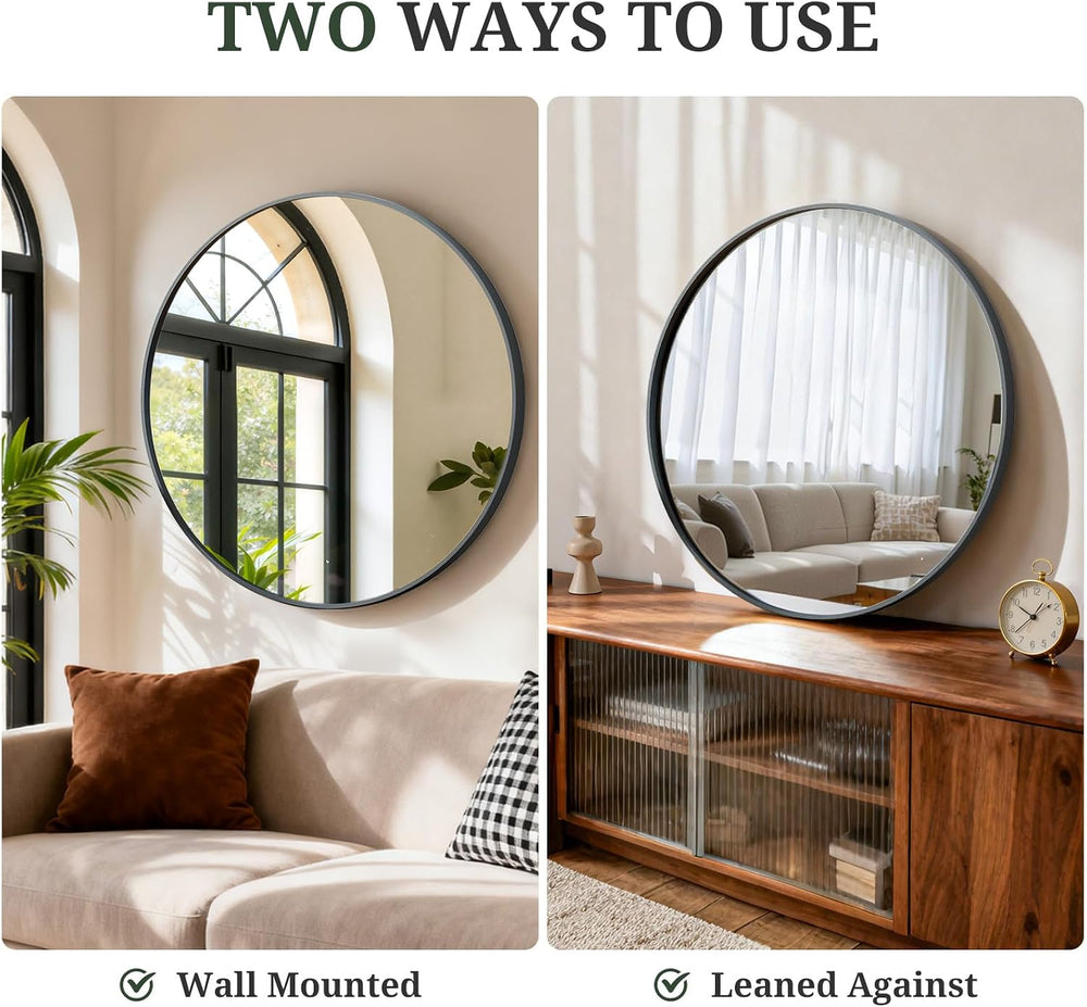 Round Wall Mirror 30 Inch Black Vanity Mirror with Metal Frame