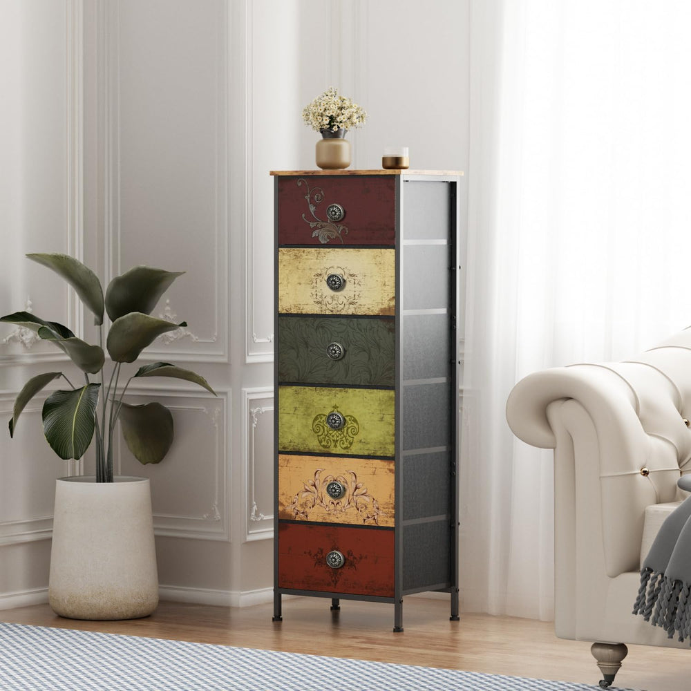 VASICAR Tall Dresser with 6 Large Drawers, Small Fabric Dresser Nightstand