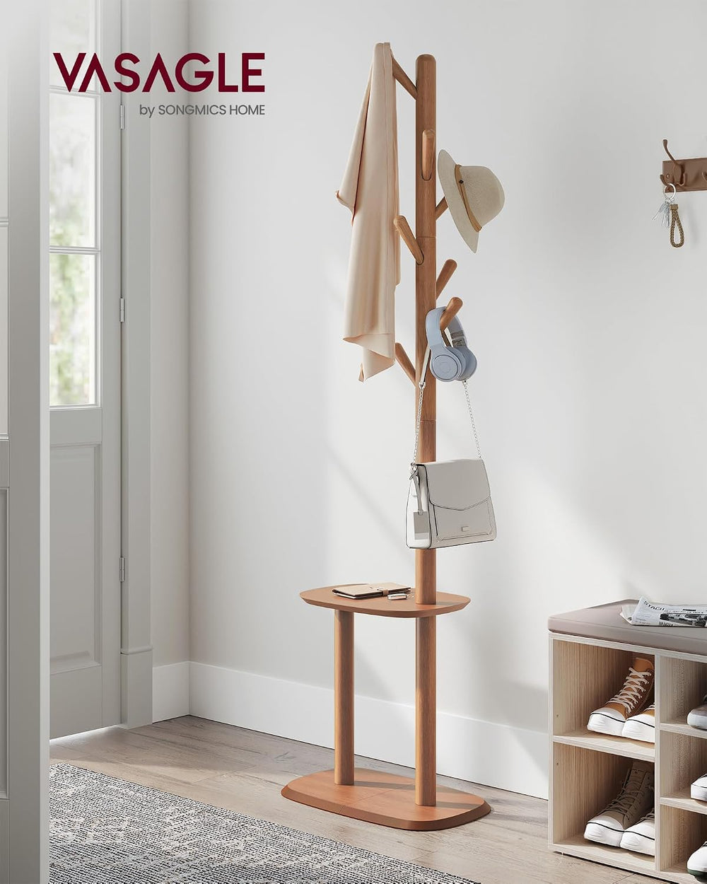 VASAGLE Coat Rack, Free Standing Coat Stand, Hall Coat Tree with 8 Hooks and ...