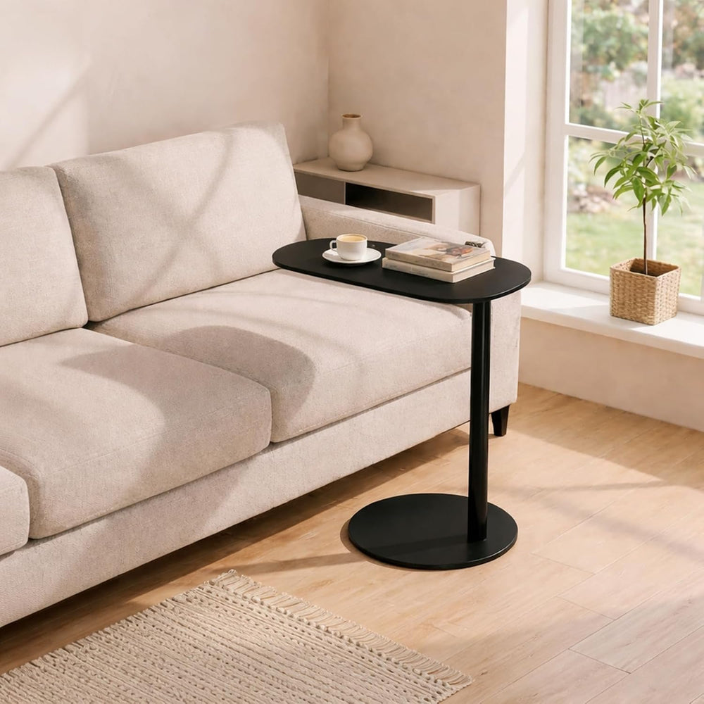 C Shaped End Table for Couch - Modern Metal Sofa Side Table with Round Base, ...
