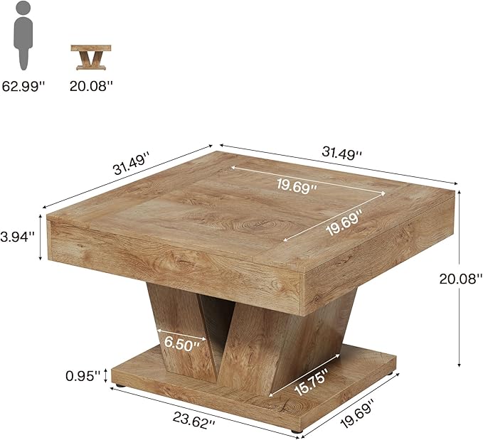 Tribesigns Square Coffee Table, Wood Center Table for Living Room, 31.5"...