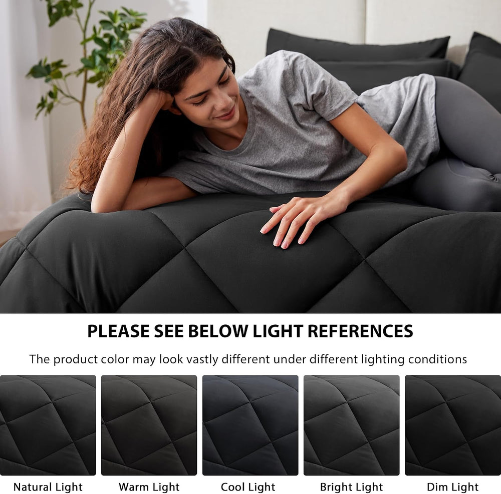 Love's cabin Full Comforter Set Black, 7 Pieces Full Bed in a Bag, All Se...