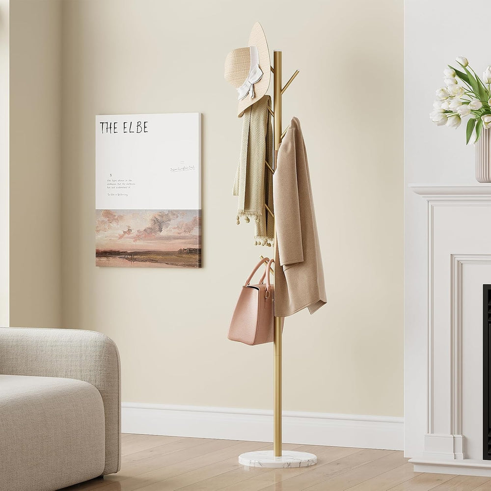 ELYKEN Coat Rack Freestanding with Natural Marble Base, Metal Coat Rack Stand...