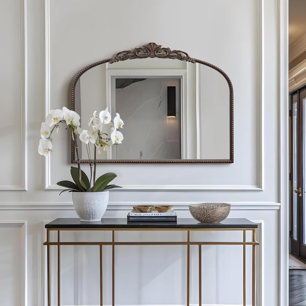 Micasso Vintage Bronze Arched Mirror: 32"x24" Baroque Antique Vanit...