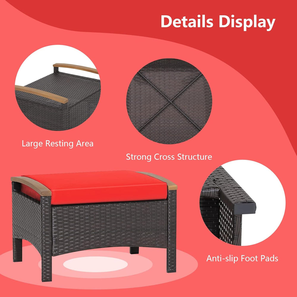 DORTALA Outdoor Ottoman Wicker 2 Piece, Square Patio Ottomans PE Rattan Foot ...