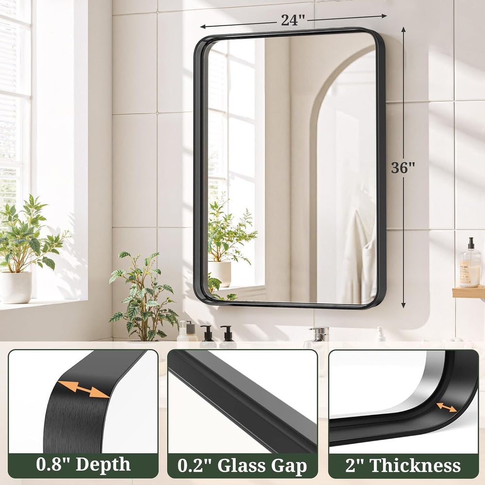Bathroom Mirror 36x24 Inch Black Metal Frame Rectangle Vanity Mirror