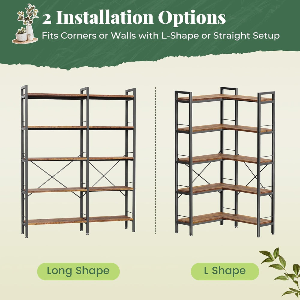 Huuger 5 Tier Bookshelf, L Shaped Corner Bookshelf with 10 Open Shelves, 49.4...