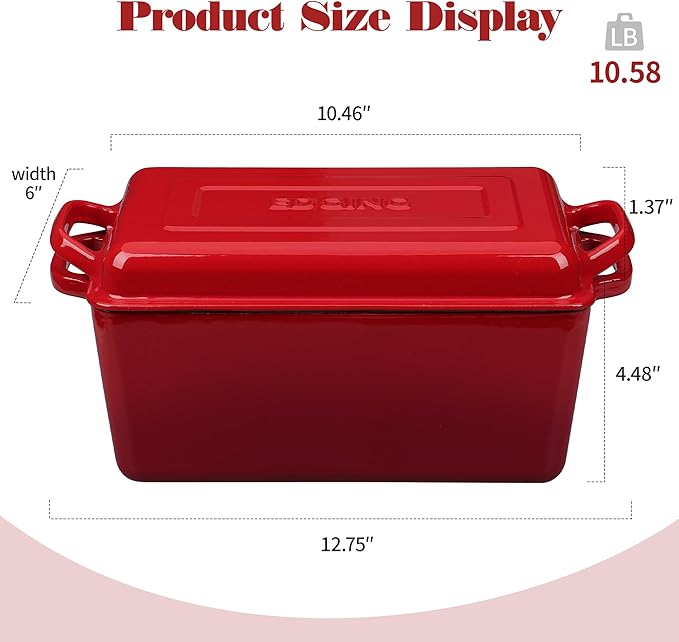 EDGING CASTING Enameled Cast Iron Dutch Oven, Oblong Bread Oven