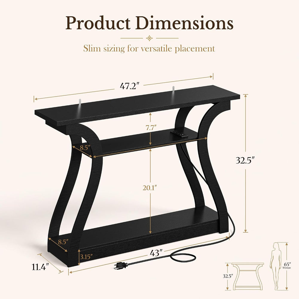ZENY 47.2 inch Console Table with Power Outlets | 3-Tier Entryway Sofa Table,...