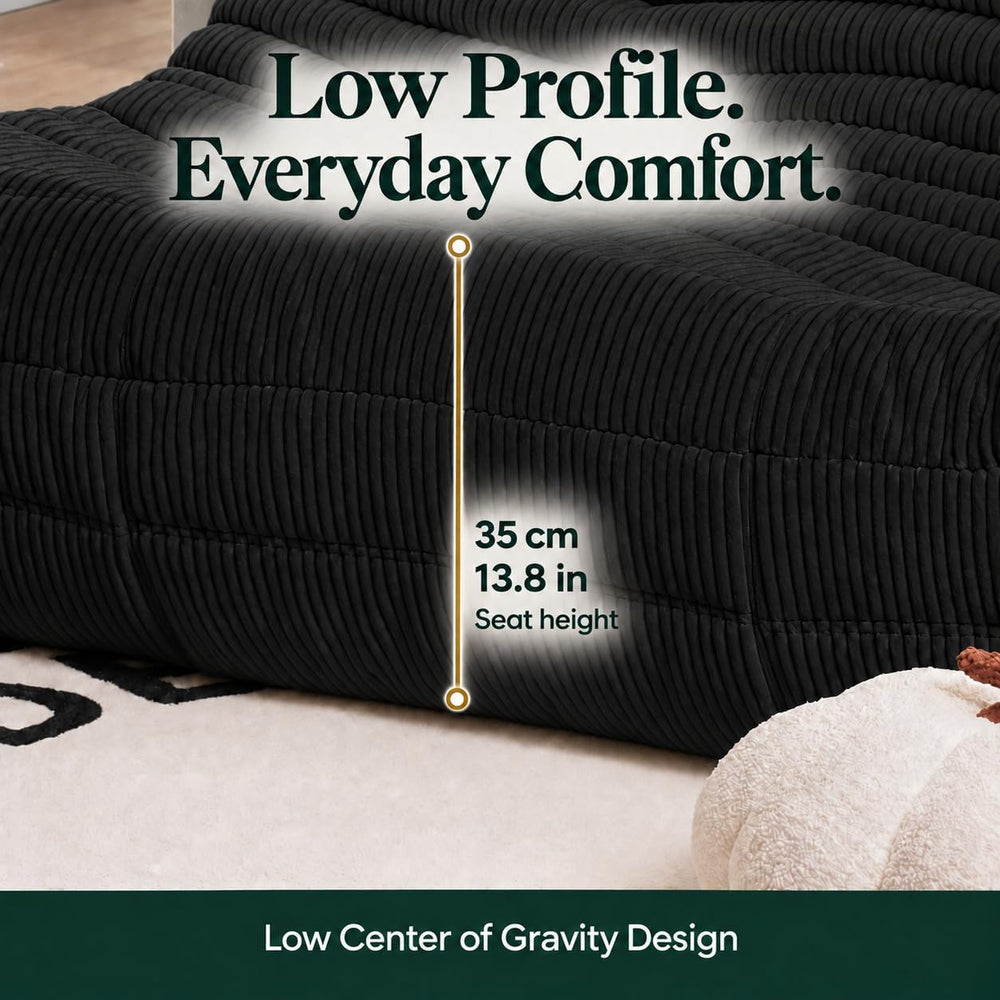 N&V Fireside Loveseat, Corduroy Armless Floor Sofa, 2-Seater, Black