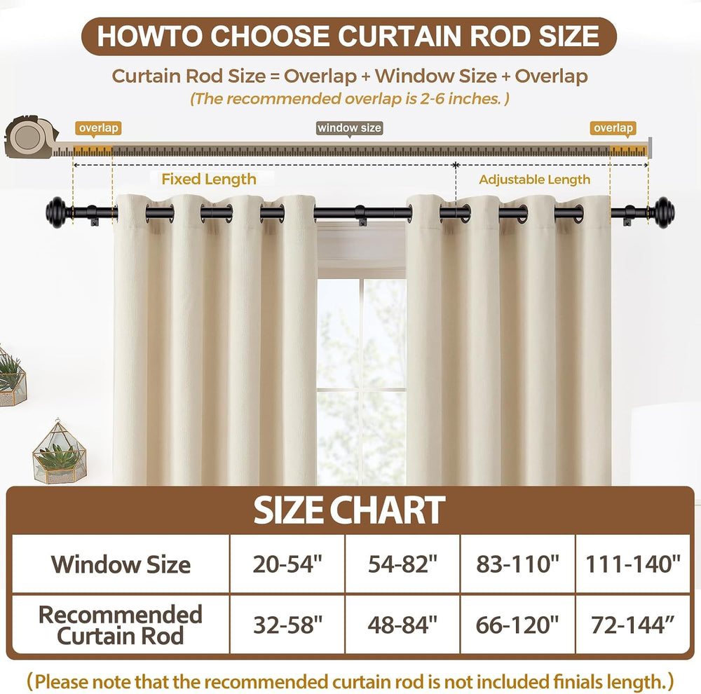 KAMANINA Black Curtain Rods for Windows 72-144 Inches Heavy Duty