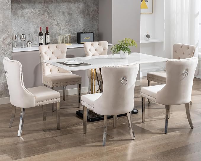 KCC Velvet Dining Chairs Set of 2, Upholstered High-end Tufted Dining Room Ch...