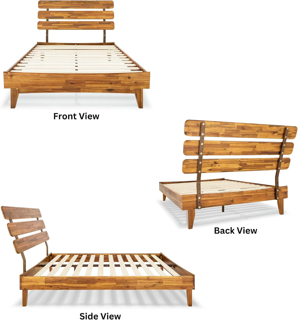 Bme Caden 15 Inch Deluxe Bed Frame with Adjustable Headboard - Mid Century, R...