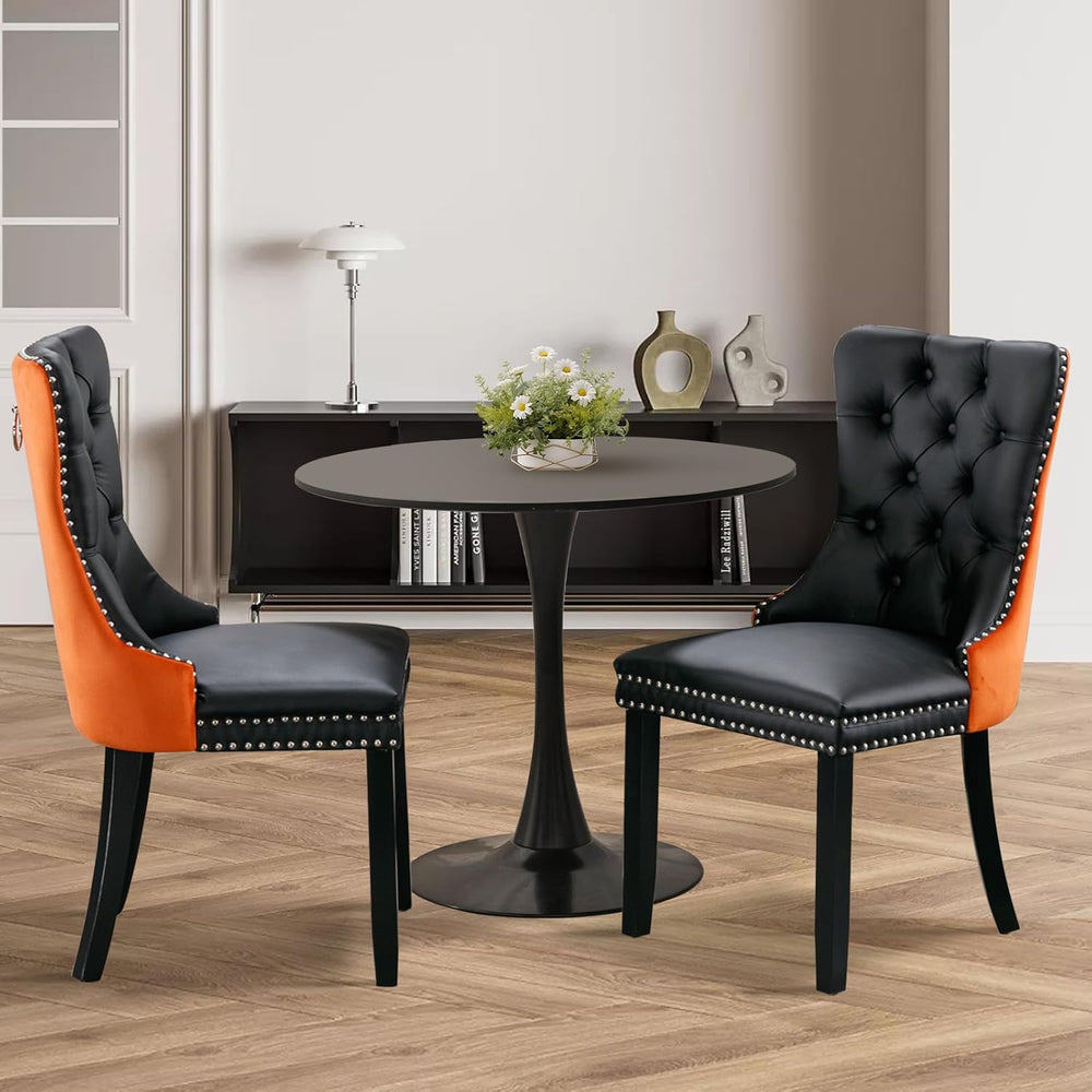 3-Pieces 31.5" Round Dining Table Set for 2, Black Dining Table & PU...