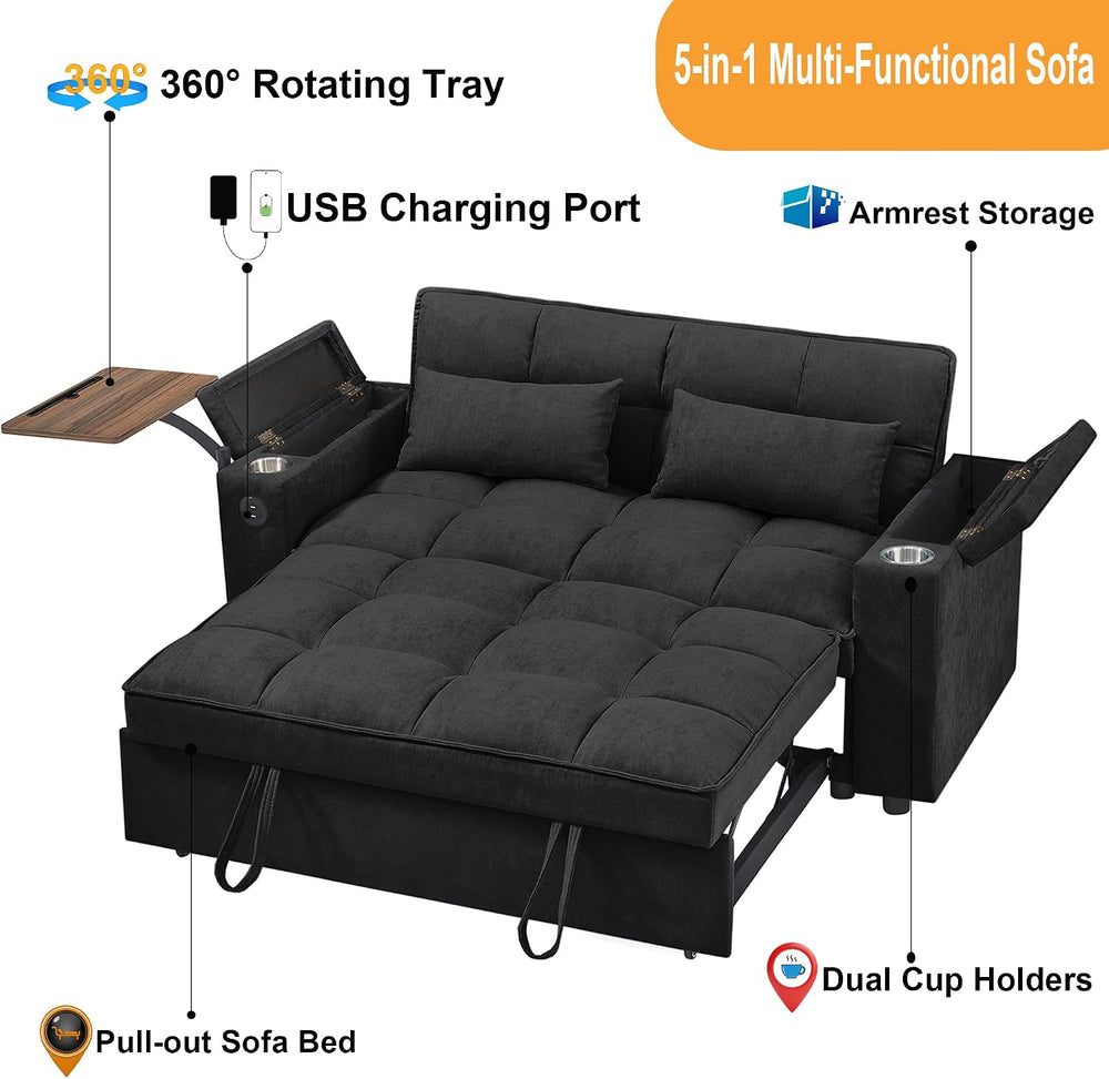hansones 66" Multi-Functional Pull-Out Sofa Bed with Hidden Side Table, ...