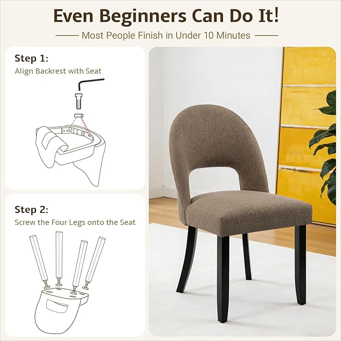 Upholstered Dining Chairs Set of 4, Mid Century Modern Dining Kitchen Chairs ...