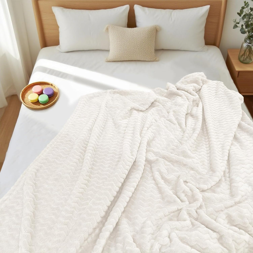 6 Pack Fuzzy Throw Blanket, 50 * 60 Inch 3D Ribbed Jacquard Fleece Blanket, F...