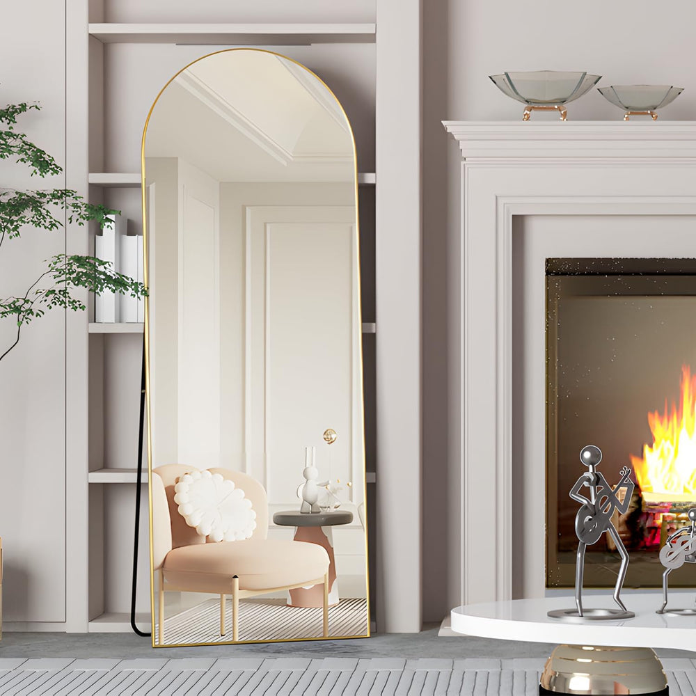 Full Length Mirror, 56"x16" Arch Floor Mirror with Stand, Gold Arch...