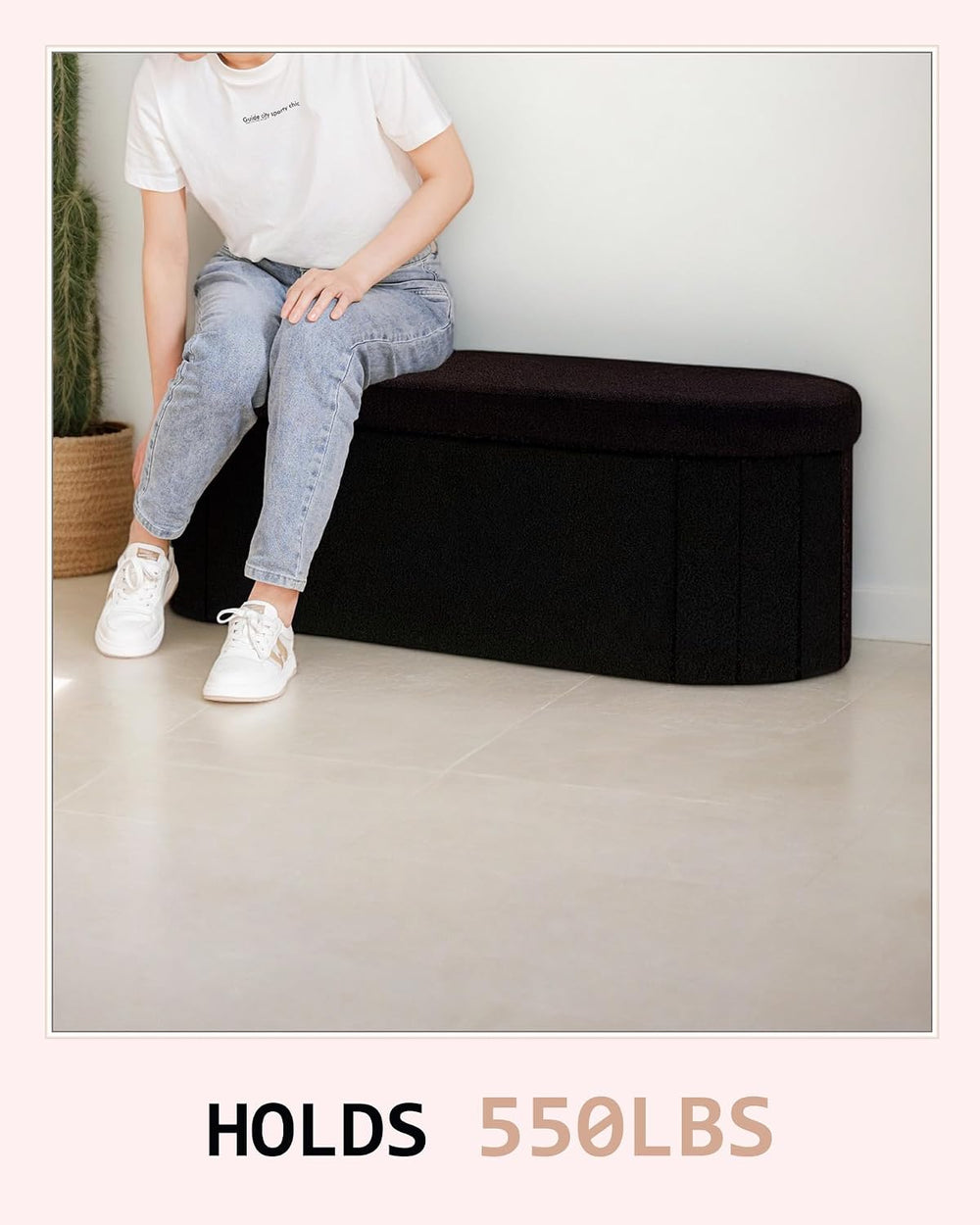 43.3 Inches Foldable Storage Ottoman Bench, Oval Footrest