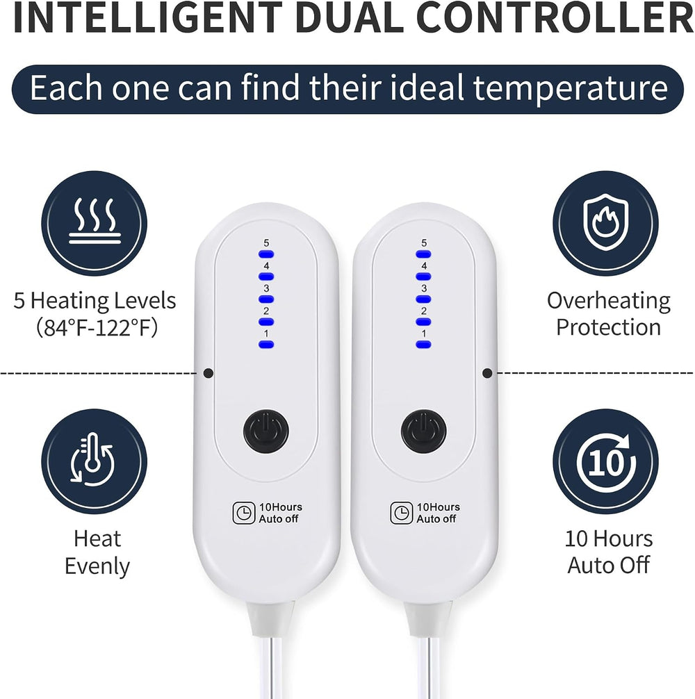 ESTINGO Electric Blanket Queen Size, Queen Heated Blanket Dual Control