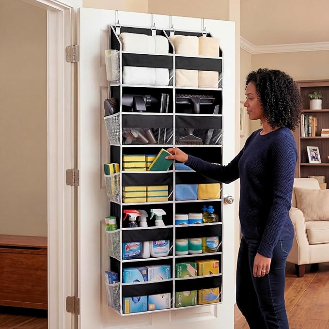 Over the Door Organizer 5 Tiers, Extra Large Behind Door Storage of 10