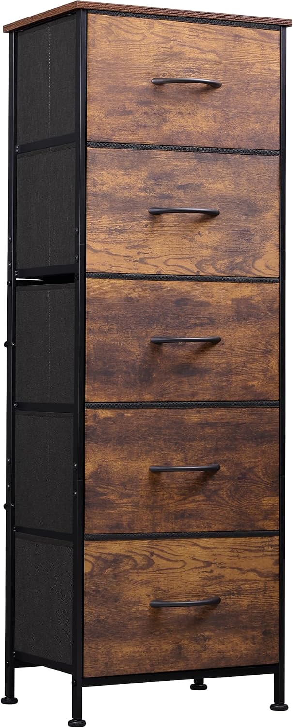 WLIVE Tall Dresser for Bedroom, 5 Drawer Dresser, Rustic Brown