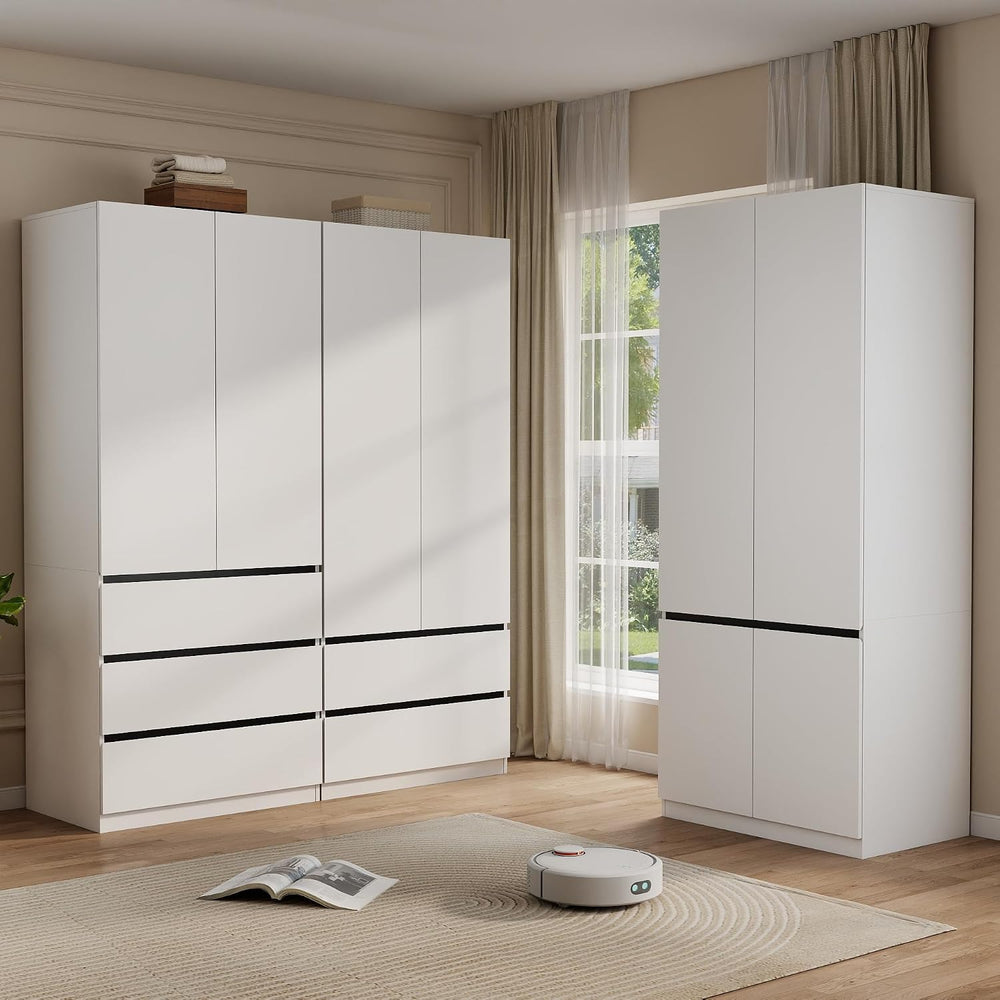 White Armoire Wardrobe Closet with 4 Drawers, 75" Tall x 63" Wide