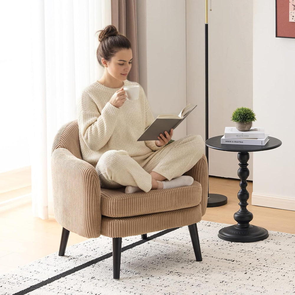 VINGLI 30.3" Wide Modern Barrel Accent Armchair with Track Armrest, Soli...