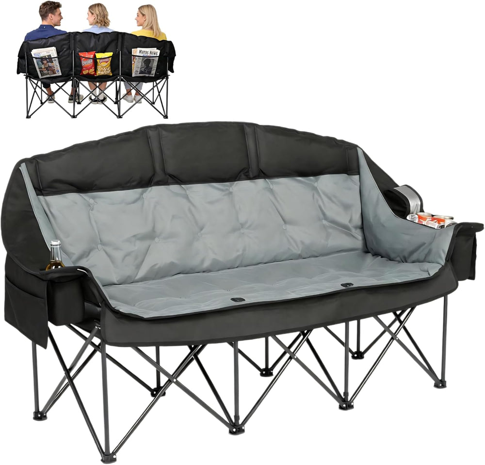 3 Person Camping Chair for Adults Folding Double Camping Chair Oversized Heav...