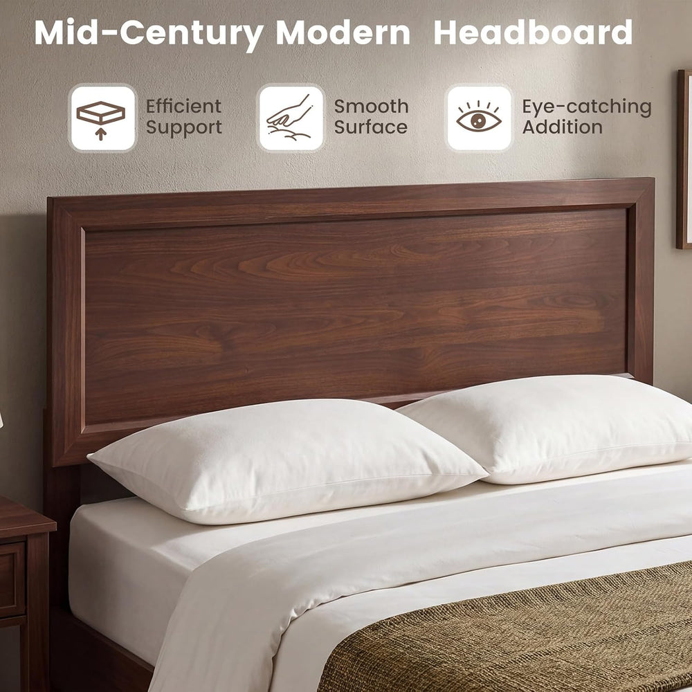 KOMFOTT Full Size Bed Frame, Mid-Century Modern Platform Bed with Headboard, ...