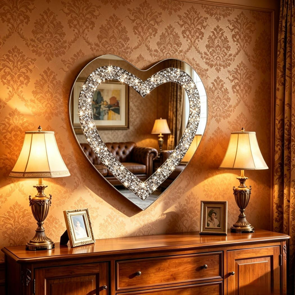 DMDFIRST Crystal Crush Diamond Heart Shaped Silver Mirror for Wall Decoration...