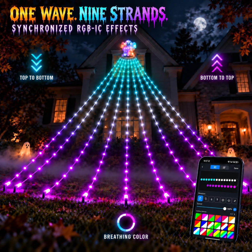 17FT RGB-IC Halloween String Lights Outdoor with Ghost Topper