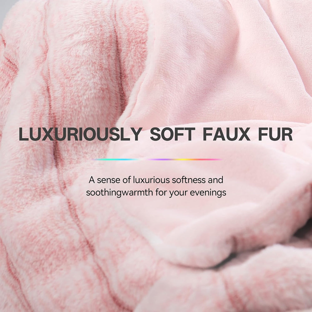 Heated Blanket Faux Rabbit Fur Electric Blanket 50"x60" Pink