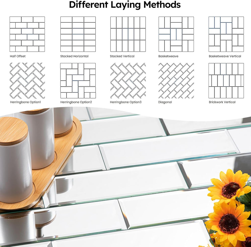 Peel and Stick Mirror Backsplash Tiles, Silver, 3x10 Inch, 5 Sq.ft