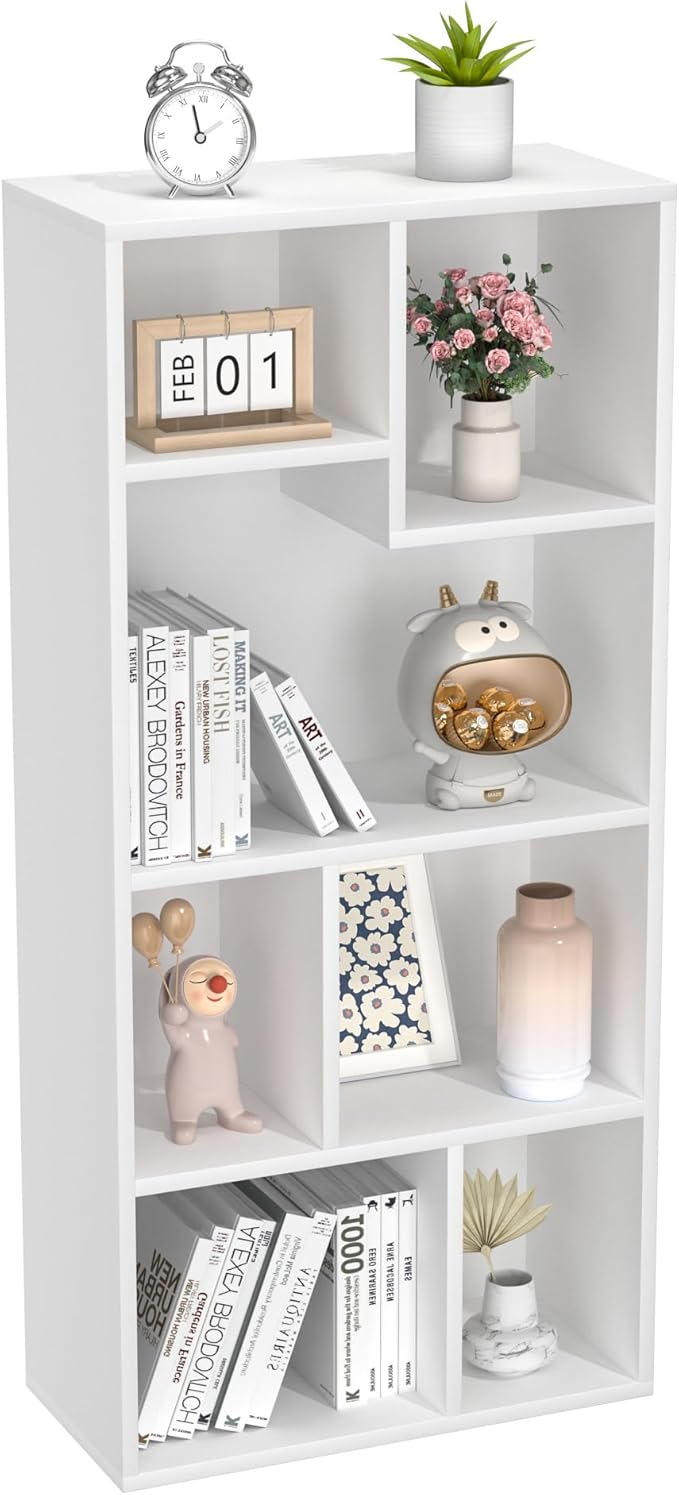 VECELO 42" Modern White Bookshelf, 7 Cube Organizer Bookcase,Fits Talles...