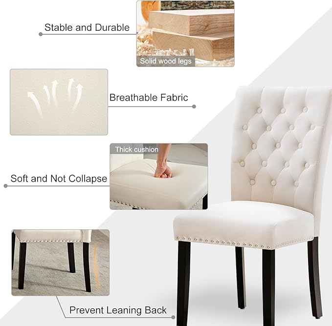 Velvet Dining Kitchen Chair Set of 2, Parsons Upholstered Dining Room Chair, ...