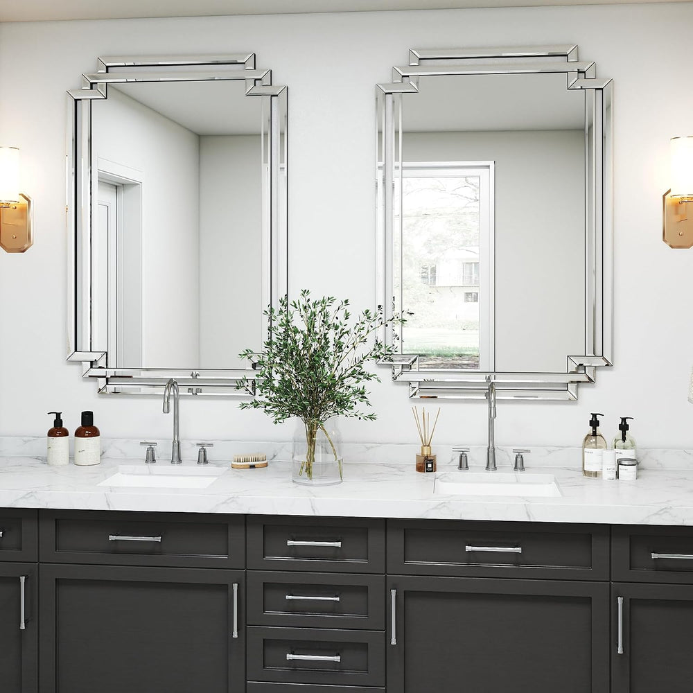 32" X 47" Large Bathroom Wall Mirror with Glass Pieces and Beveled ...