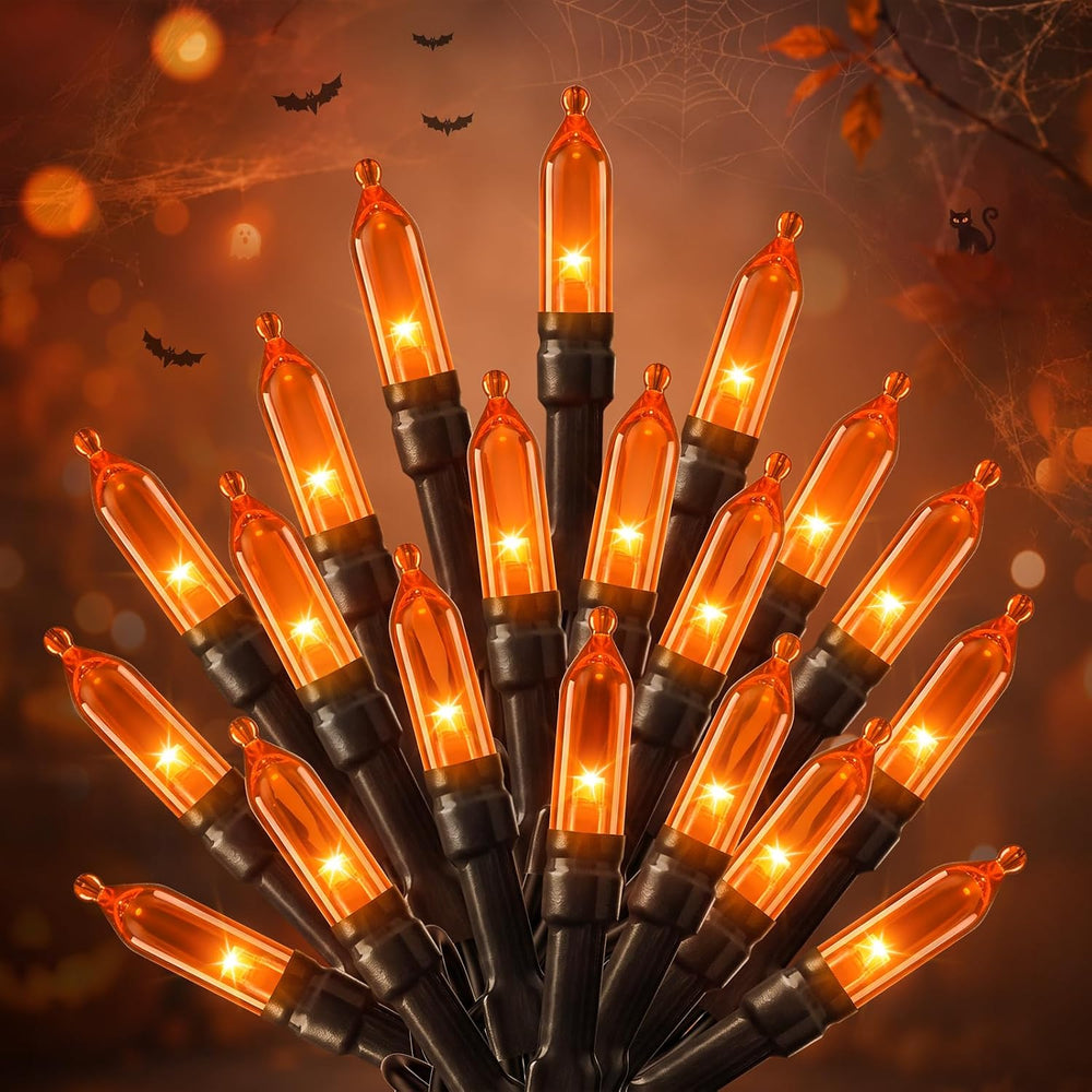 2Pack Orange Outdoor Halloween Lights, 39Feet 100 LED Mini Lights with 8 Ligh...